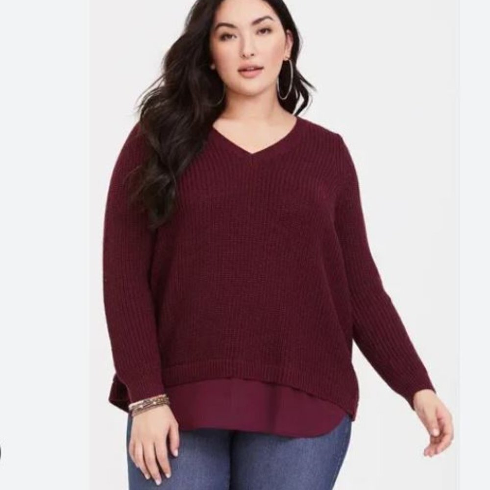 torrid Burgundy V-Neck Ribbed Sweater